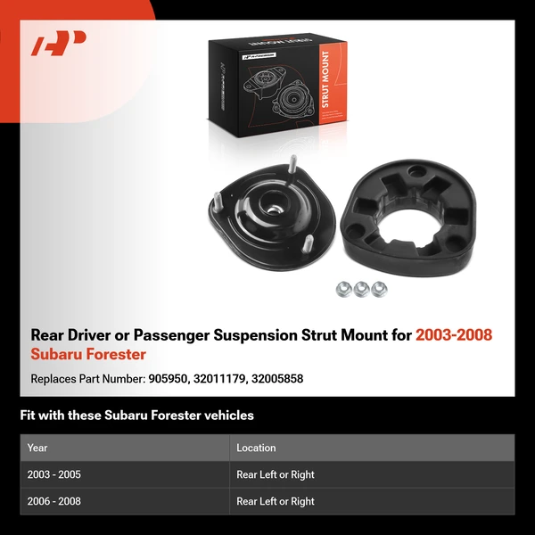 Rear Driver or Passenger Suspension Strut Mount for 2003-2008 Subaru Forester