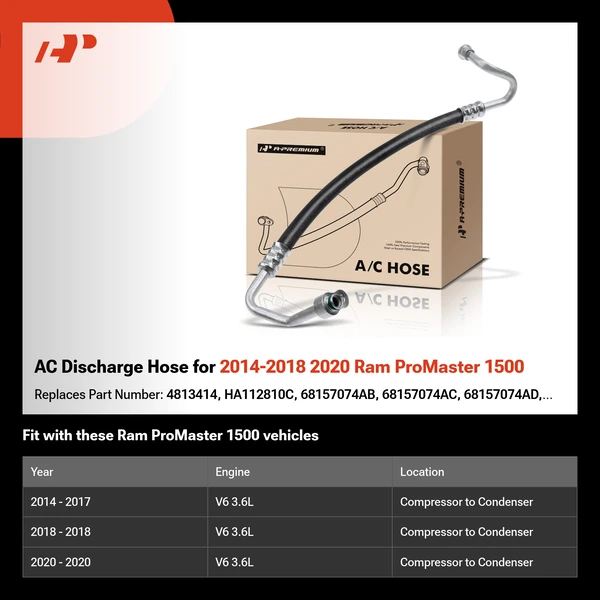 AC Discharge Hose for 2014-2018 2020 Ram ProMaster 1500