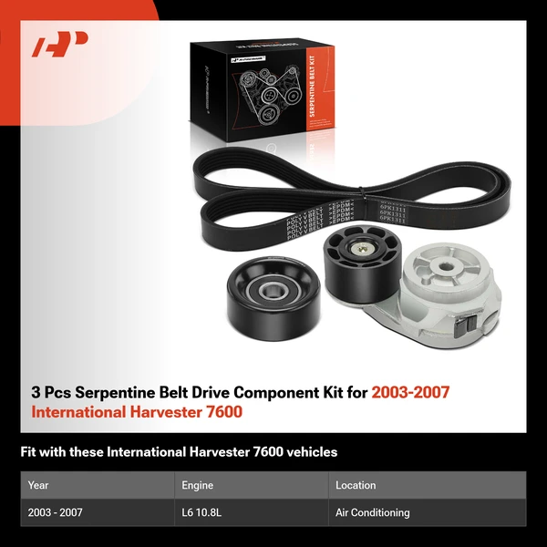 3 Pcs Serpentine Belt Drive Component Kit for 2003-2007 International Harvester 7600