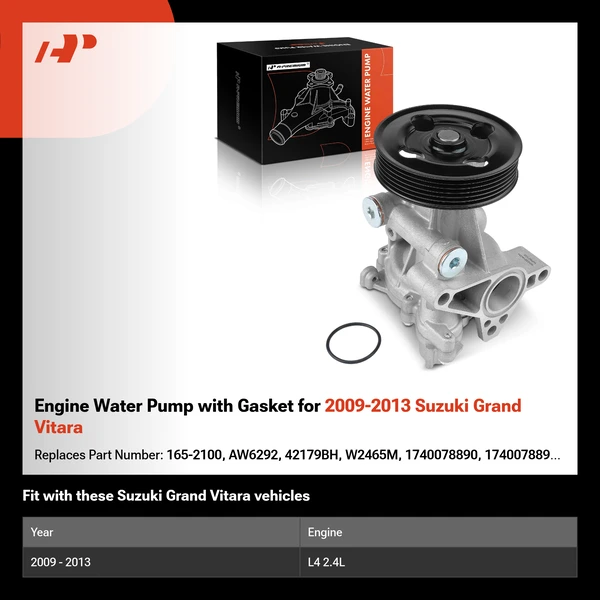 Engine Water Pump with Gasket for 2009-2013 Suzuki Grand Vitara