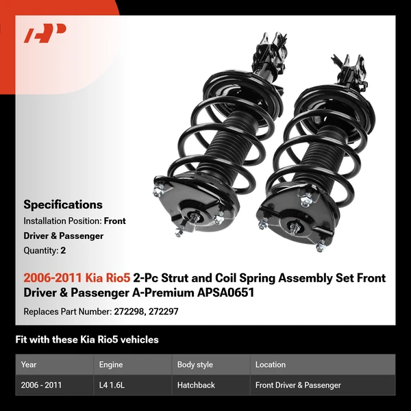 2006-2011 Kia Rio5 2-Pc Strut and Coil Spring Assembly Set Front Driver & Passenger A-Premium APSA0651
