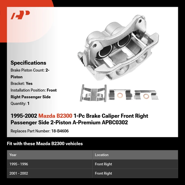 1995-2002 Mazda B2300 1-Pc Brake Caliper Front Right Passenger Side 2-Piston A-Premium APBC0302