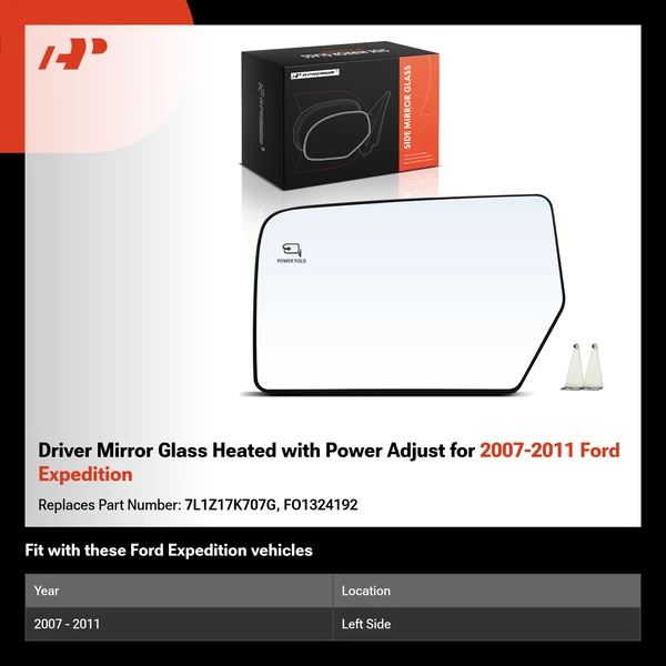 Driver Mirror Glass Heated with Power Adjust for 2007-2011 Ford Expedition