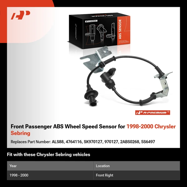 Front Passenger ABS Wheel Speed Sensor for 1998-2000 Chrysler Sebring