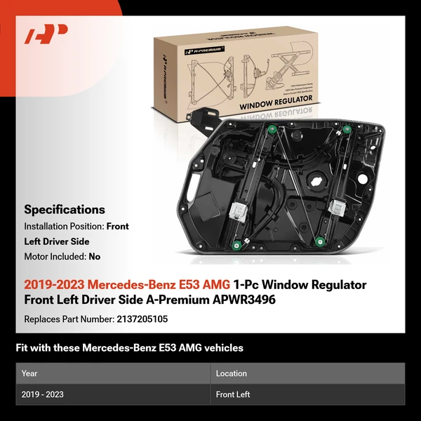 2019-2023 Mercedes-Benz E53 AMG 1-Pc Window Regulator Front Left Driver Side A-Premium APWR3496