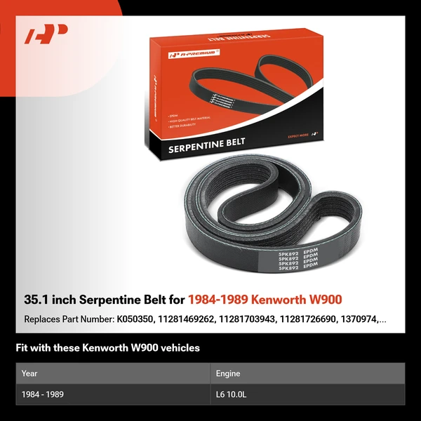 35.1 inch Serpentine Belt for 1984-1989 Kenworth W900