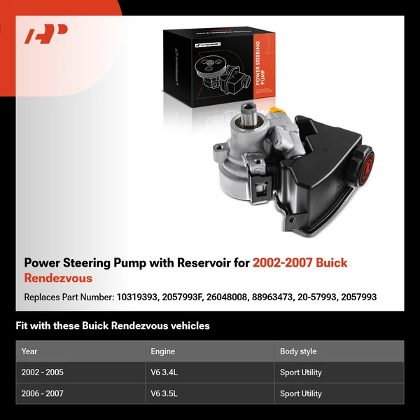 Power Steering Pump with Reservoir for 2002-2007 Buick Rendezvous
