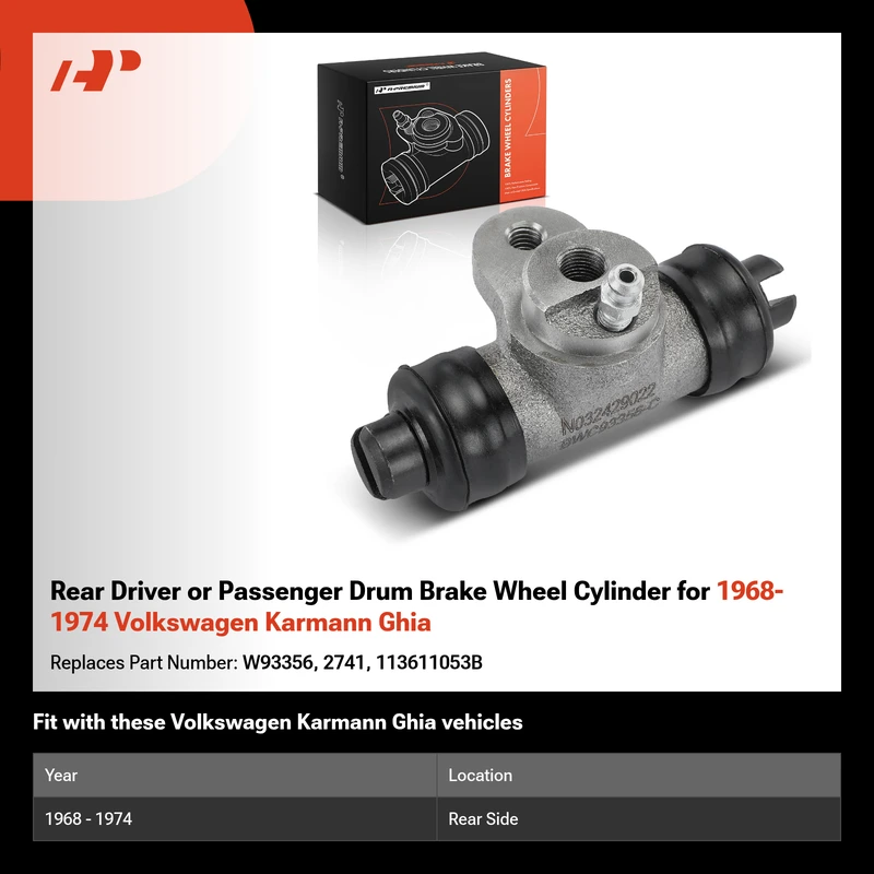 Rear Driver or Passenger Drum Brake Wheel Cylinder for 1968-1974 Volkswagen Karmann Ghia