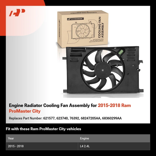 Engine Radiator Cooling Fan Assembly for 2015-2018 Ram ProMaster City