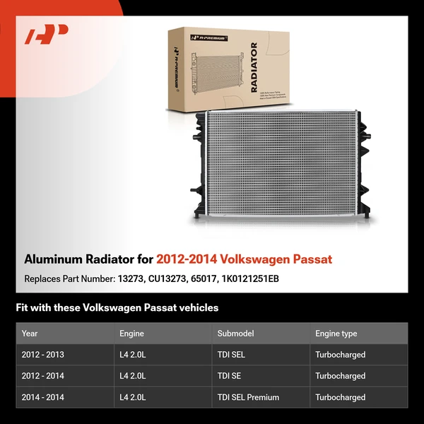 Aluminum Radiator for 2012-2014 Volkswagen Passat