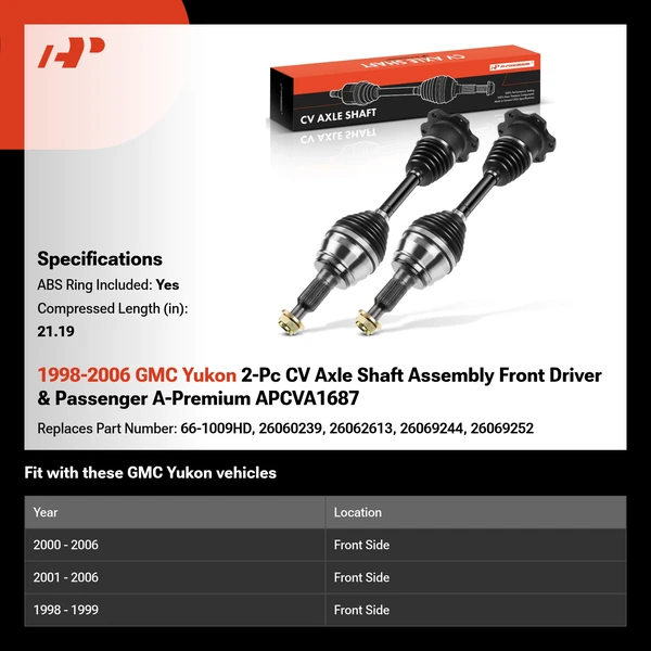 1998-2006 GMC Yukon 2-Pc CV Axle Shaft Assembly Front Driver & Passenger A-Premium APCVA1687