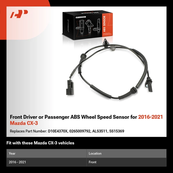 Front Driver or Passenger ABS Wheel Speed Sensor for 2016-2021 Mazda CX-3