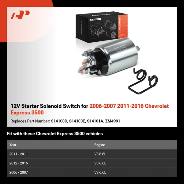 12V Starter Solenoid Switch for 2006-2007 2011-2016 Chevrolet Express 3500