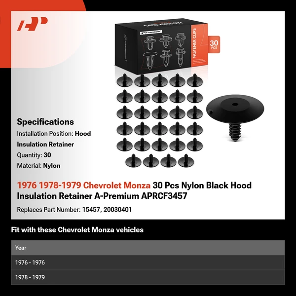 1976 1978-1979 Chevrolet Monza 30 Pcs Nylon Black Hood Insulation Retainer A-Premium APRCF3457