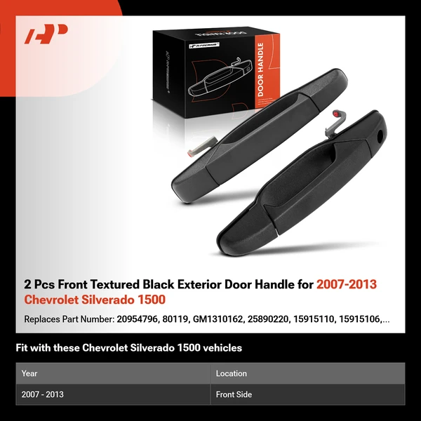 2 Pcs Front Textured Black Exterior Door Handle for 2007-2013 Chevrolet Silverado 1500