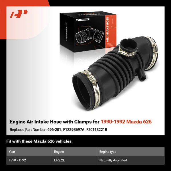 Engine Air Intake Hose with Clamps for 1990-1992 Mazda 626