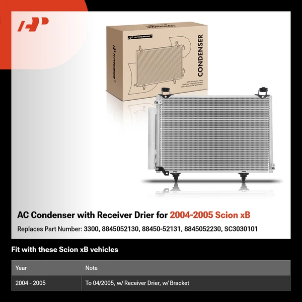 AC Condenser with Receiver Drier for 2004-2005 Scion xB