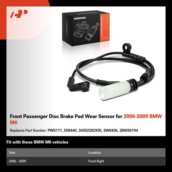 Front Passenger Disc Brake Pad Wear Sensor for 2006-2009 BMW M6