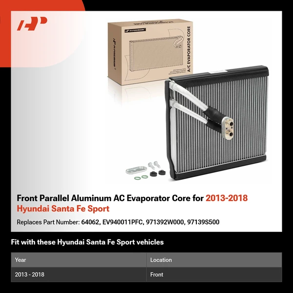 Front Parallel Aluminum AC Evaporator Core for 2013-2018 Hyundai Santa Fe Sport