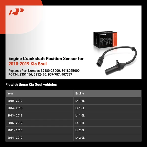 Engine Crankshaft Position Sensor for 2010-2019 Kia Soul