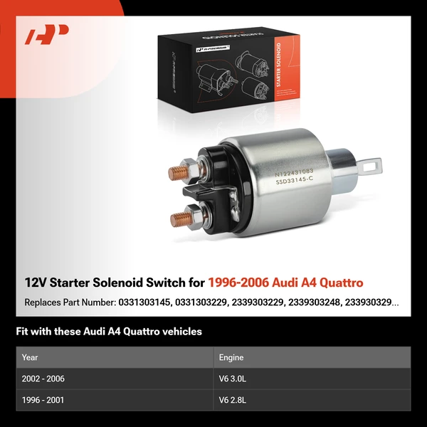 12V Starter Solenoid Switch for 1996-2006 Audi A4 Quattro