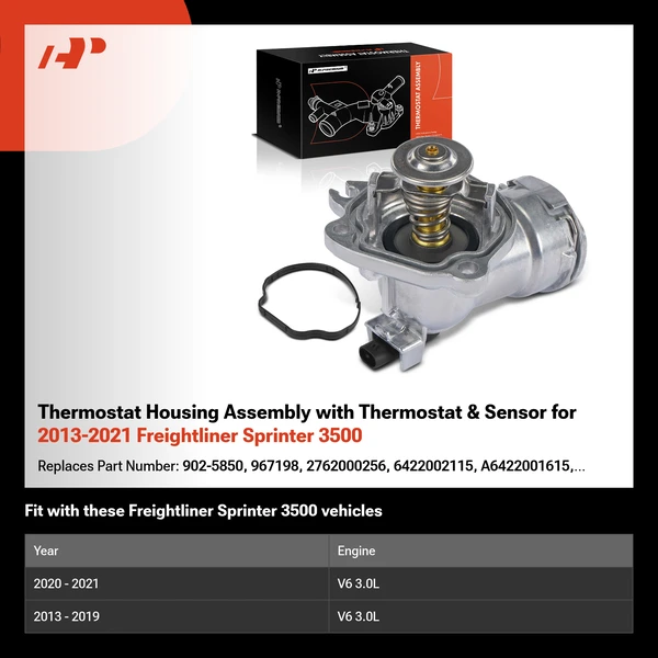 Thermostat Housing Assembly with Thermostat & Sensor for 2013-2021 Freightliner Sprinter 3500