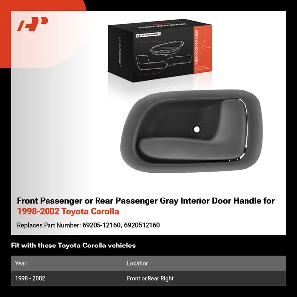 Front Passenger or Rear Passenger Gray Interior Door Handle for 1998-2002 Toyota Corolla