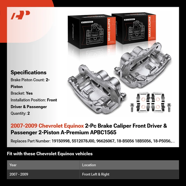 2007-2009 Chevrolet Equinox 2-Pc Brake Caliper Front Driver & Passenger 2-Piston A-Premium APBC1565