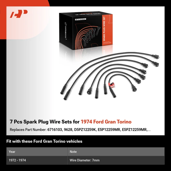 7 Pcs Spark Plug Wire Sets for 1974 Ford Gran Torino