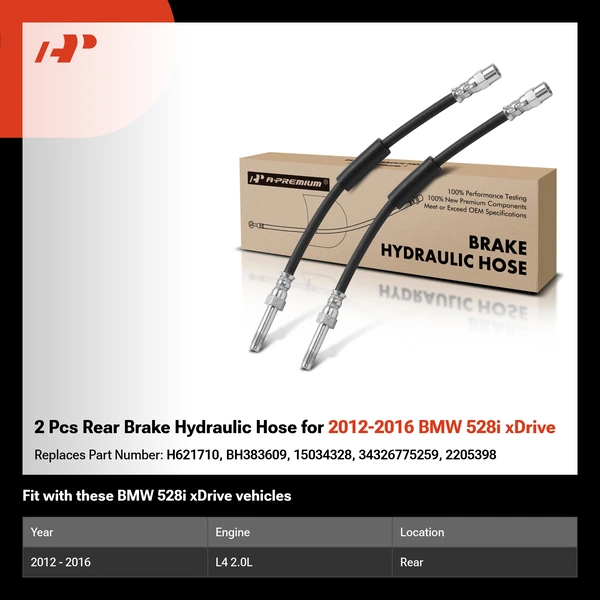 2 Pcs Rear Brake Hydraulic Hose for 2012-2016 BMW 528i xDrive