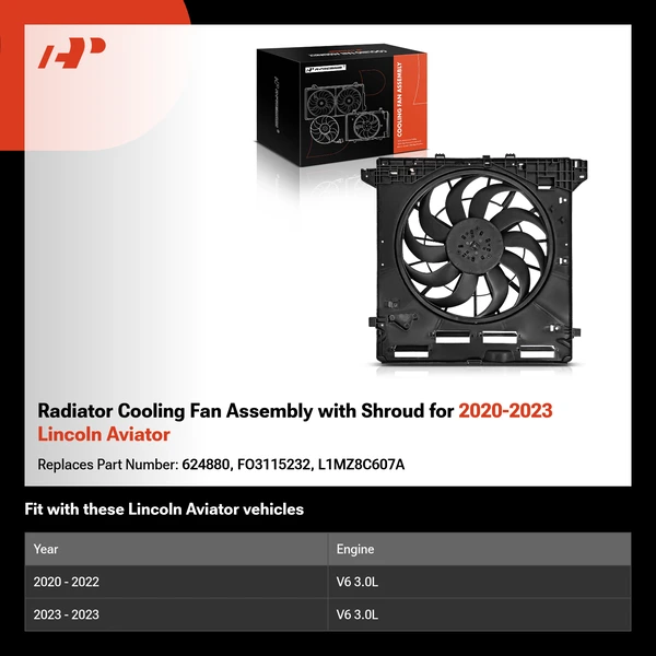 Radiator Cooling Fan Assembly with Shroud for 2020-2023 Lincoln Aviator