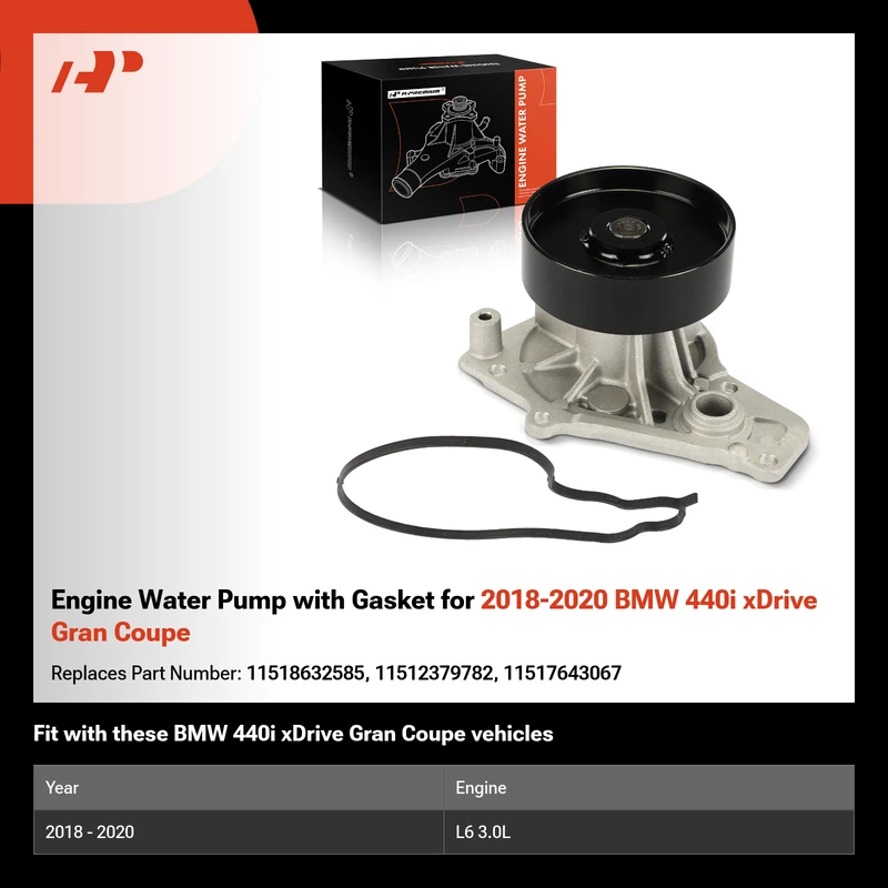 Engine Water Pump with Gasket for 2018-2020 BMW 440i xDrive Gran Coupe