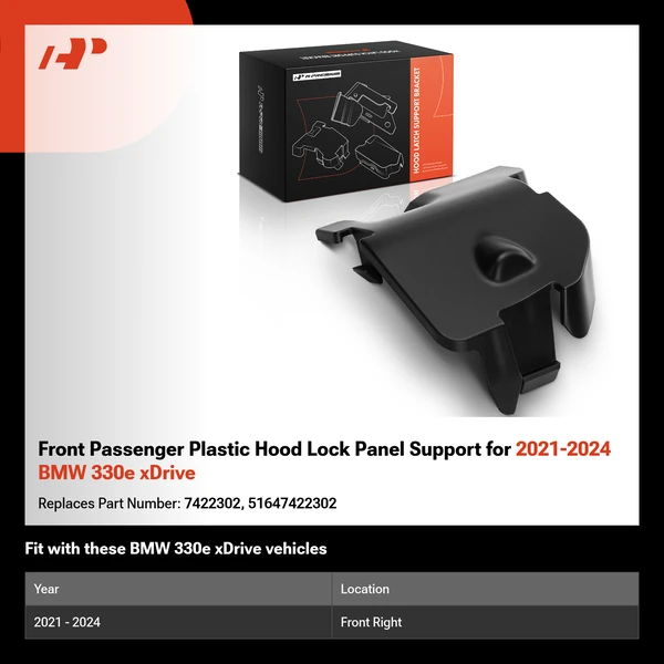 Front Passenger Plastic Hood Lock Panel Support for 2021-2024 BMW 330e xDrive