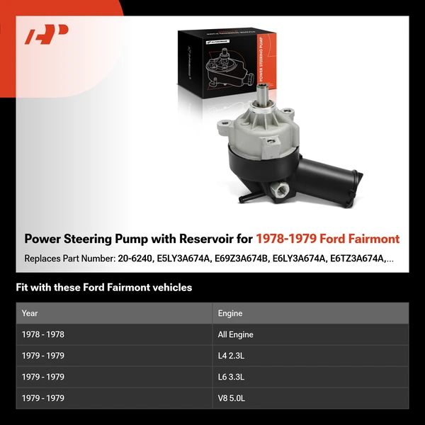 Power Steering Pump with Reservoir for 1978-1979 Ford Fairmont