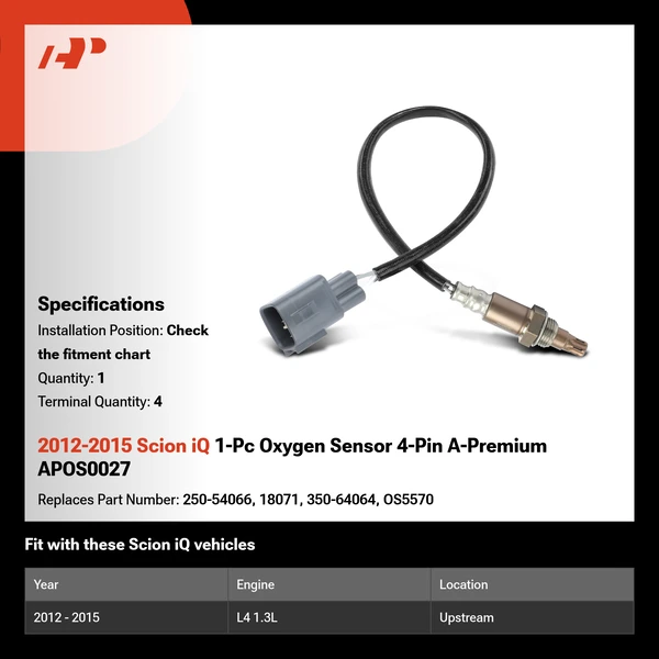 2012-2015 Scion iQ 1-Pc Oxygen Sensor 4-Pin A-Premium APOS0027