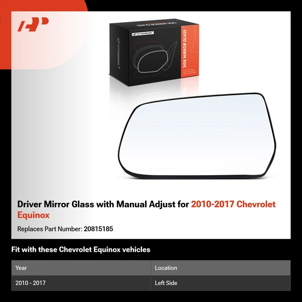Driver Mirror Glass with Manual Adjust for 2010-2017 Chevrolet Equinox