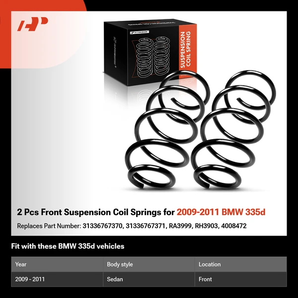 2 Pcs Front Suspension Coil Springs for 2009-2011 BMW 335d