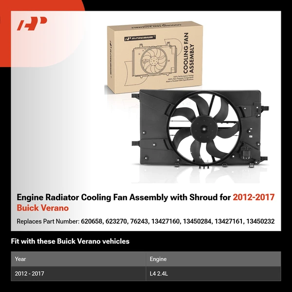 Engine Radiator Cooling Fan Assembly with Shroud for 2012-2017 Buick Verano