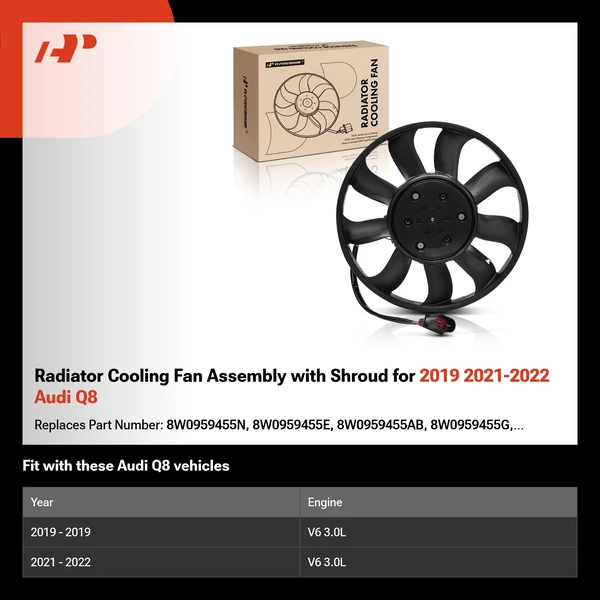 Radiator Cooling Fan Assembly with Shroud for 2019 2021-2022 Audi Q8