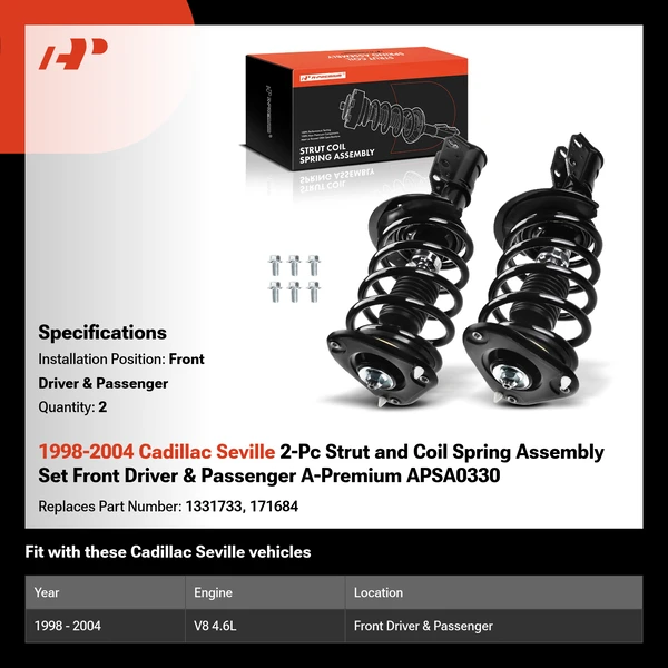 1998-2004 Cadillac Seville 2-Pc Strut and Coil Spring Assembly Set Front Driver & Passenger A-Premium APSA0330