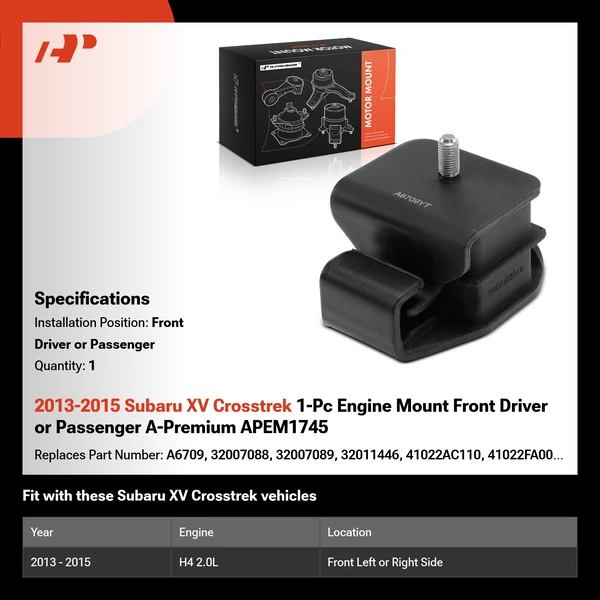 2013-2015 Subaru XV Crosstrek 1-Pc Engine Mount Front Driver or Passenger A-Premium APEM1745