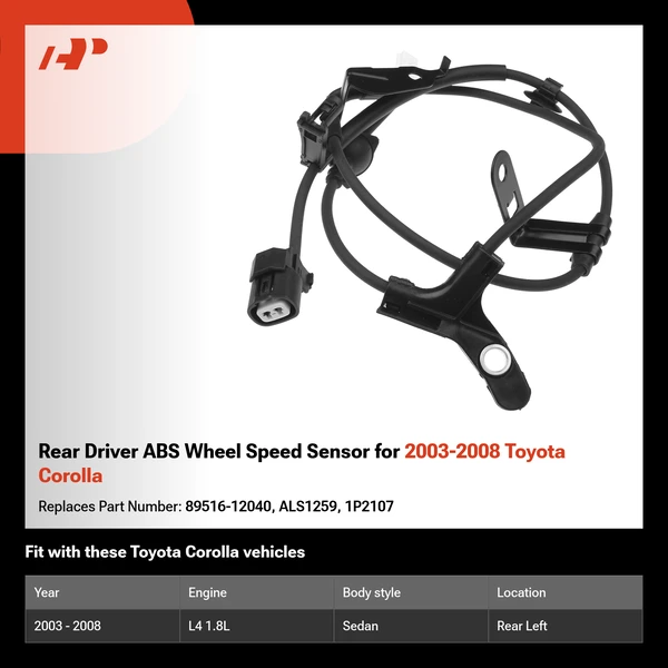 Rear Driver ABS Wheel Speed Sensor for 2003-2008 Toyota Corolla