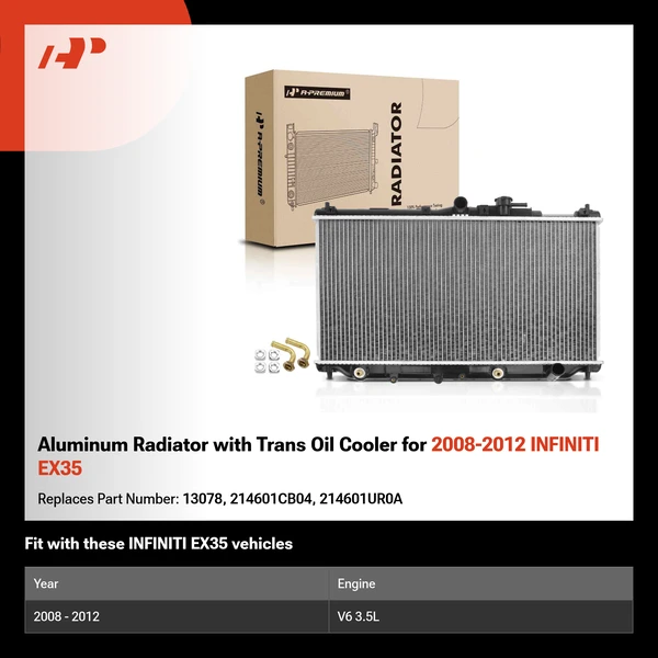 Aluminum Radiator with Trans Oil Cooler for 2008-2012 INFINITI EX35