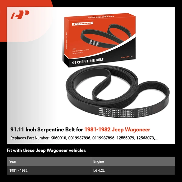 91.11 Inch Serpentine Belt for 1981-1982 Jeep Wagoneer