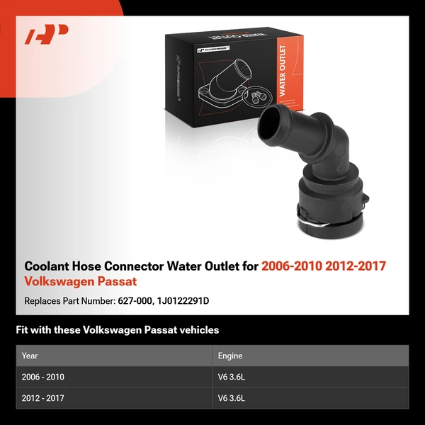 Coolant Hose Connector Water Outlet for 2006-2010 2012-2017 Volkswagen Passat