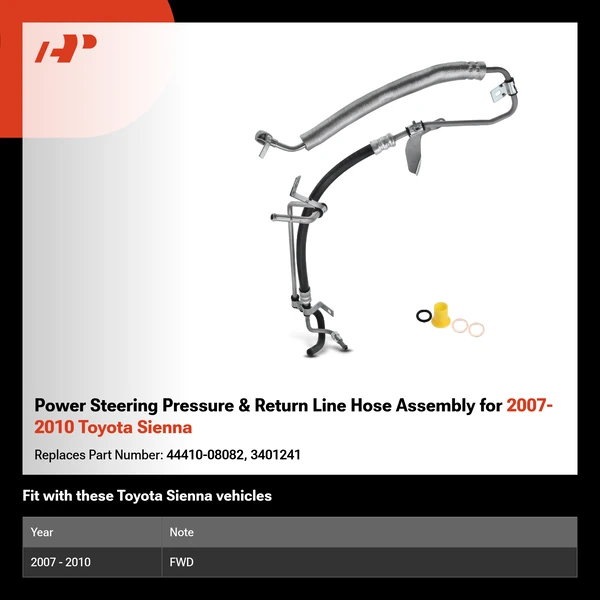 Power Steering Pressure & Return Line Hose Assembly for 2007-2010 Toyota Sienna