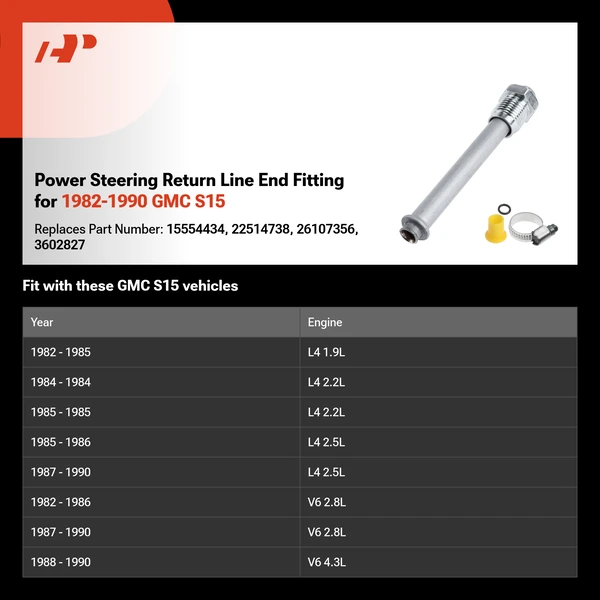 Power Steering Return Line End Fitting for 1982-1990 GMC S15