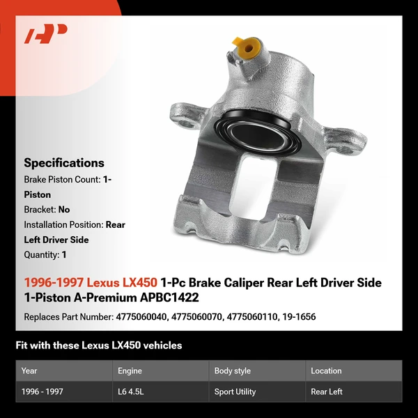 1996-1997 Lexus LX450 1-Pc Brake Caliper Rear Left Driver Side 1-Piston A-Premium APBC1422