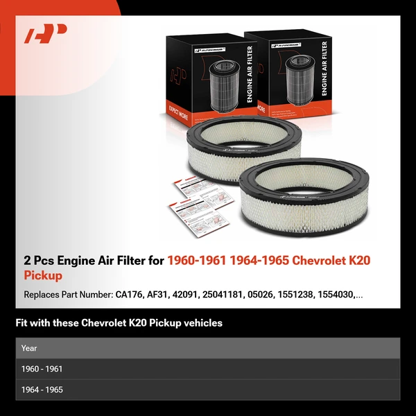 2 Pcs Engine Air Filter for 1960-1961 1964-1965 Chevrolet K20 Pickup