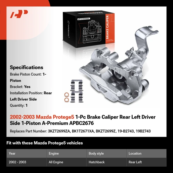 2002-2003 Mazda Protege5 1-Pc Brake Caliper Rear Left Driver Side 1-Piston A-Premium APBC2676